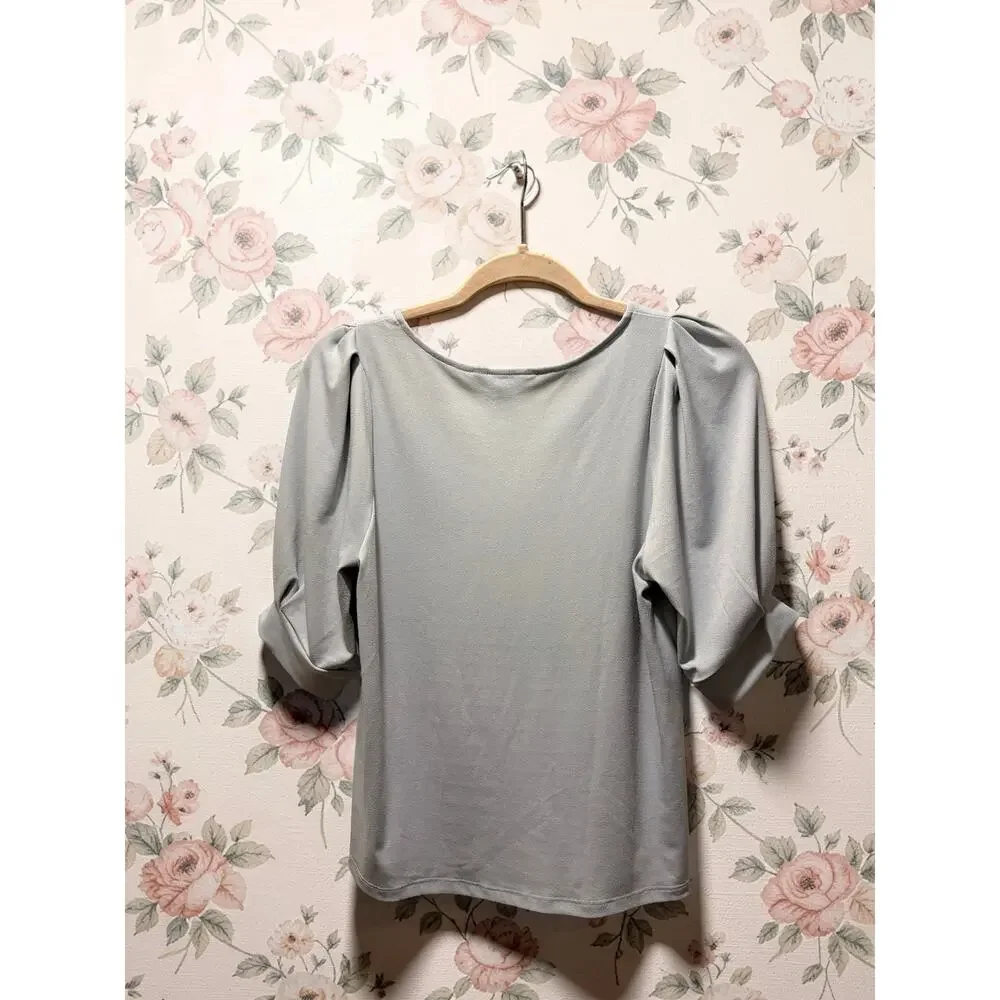 Banana Republic Womens XS Light Blue Puff Sleeve Blouse V-Neck Stretch Top